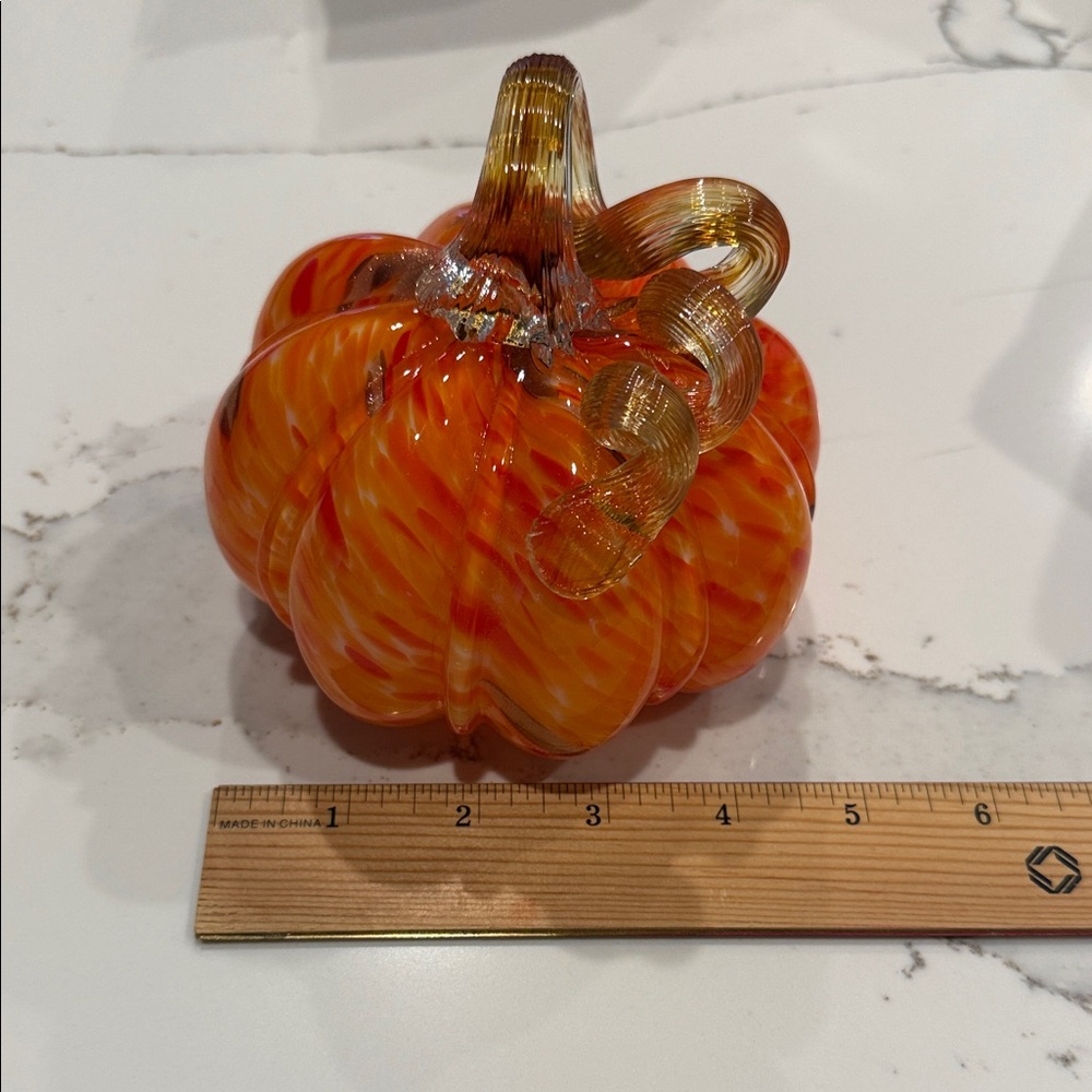 Vibrant Orange Glass Pumpkin Sculpture - Picture 5 of 6